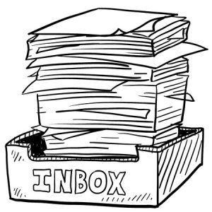 doodle style inbox image with a huge pile of documents to be processed, indicating business, work, or stress